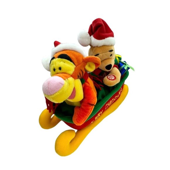 Vintage Disney Plush Animated Winnie the Pooh Tigger Christmas Sled Jingle Bells - Picture 5 of 15